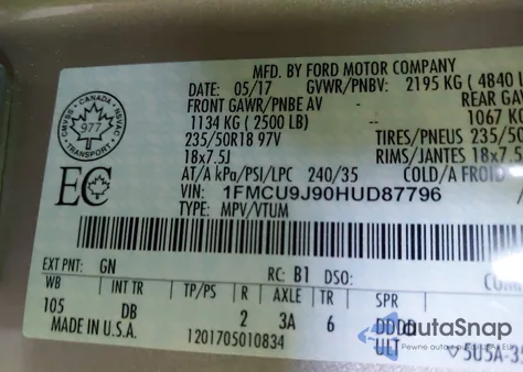 2017 Ford Escape Titanium from USA, damaged, VIN 1FMCU9J90HUD87796